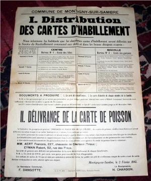  Commune De Montigny-sur-Sambre: I. Distribution Des Cartes D'Habillement. II. Delivrance De La Carte De Poisson.
