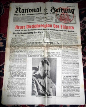 Hauptschriftleiter Graf Eberhardt von Schwerin National-Zeitung. Organ der nationalsozialistischen deutschen Arbeiterpartei. Jahrgang 7, Nr. 249. Donnerstag, 10. September 1936. Ausgabe D (Oberhausen).