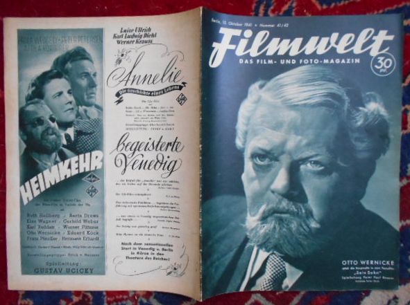 Hauptschriftleiter : Hans Bulcke Filmwelt. Das Film- und Foto-Magazin. Berlin 15 Oktober 1941. Nummer 41/42 Des Jahrganges.