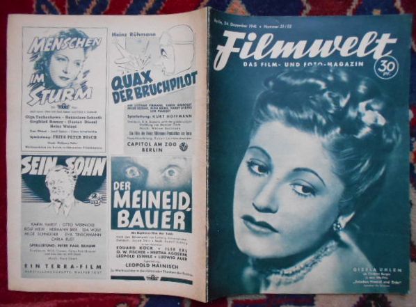 Hauptschriftleiter : Hans Bulcke Filmwelt. Das Film- und Foto-Magazin. Berlin 24. Dezember 1941. Nummer 51/ 52