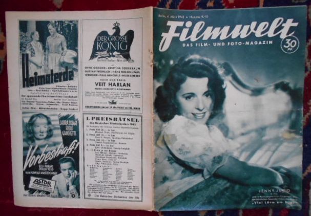 Hauptschriftleiter : Hans Bulcke Filmwelt. Das Film- und Foto-Magazin. Berlin  4. Mrz 1942. Nummer 9/10