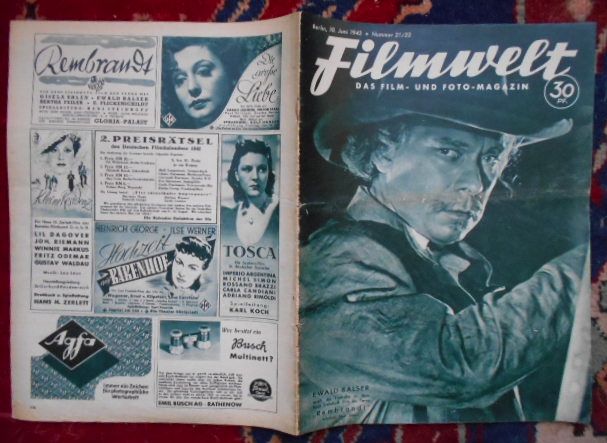 Hauptschriftleiter : Hans Bulcke Filmwelt. Das Film- und Foto-Magazin. Berlin  10. Juni 1942. Nummer 21/22