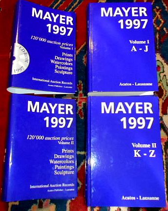 Mayer 1997 International Auction Records 2 Volumes: Prints, Drawings, Watercolors, Paintings, Sculpture (120,000 Auction Prices). Le guide Mayer. Livre international des ventes aux enchères. 2 Bände /tomes/volumes